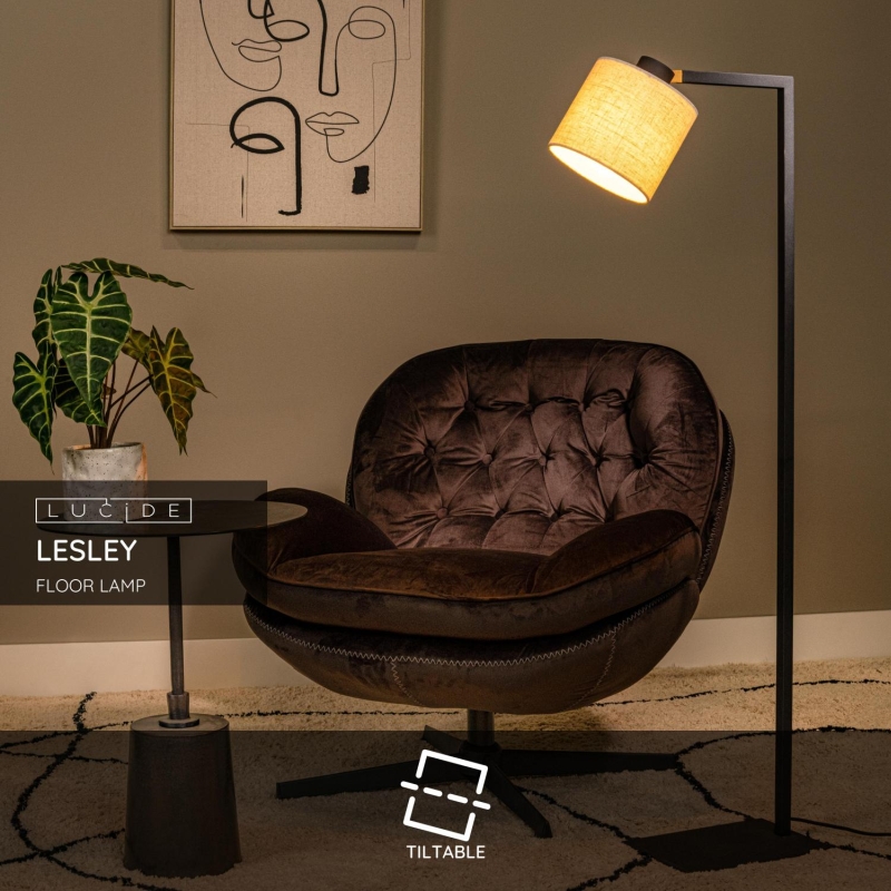 Lucide LESLEY - Floor lamp - 1xE27 - Black